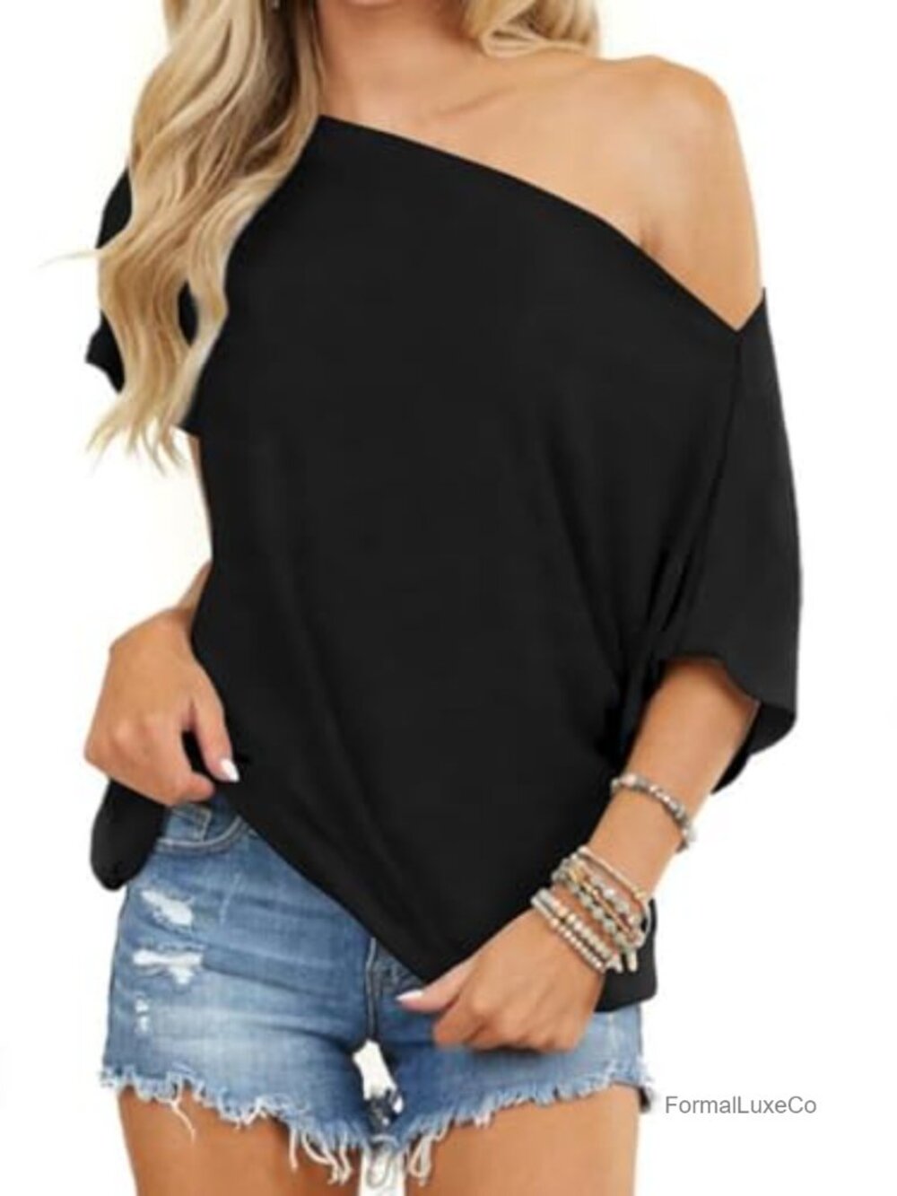 Off Shoulder Batwing Sleeve Tunic Top Women's Oversized Short Sleeve Summer Tee